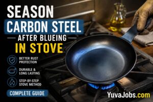 season carbon steel after blueing in stove